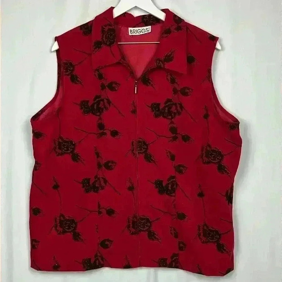 Briggs Vintage Womens Vest Red/Black L/XL Sleeveless Zip Front Flocked Print EUC - Picture 1 of 10